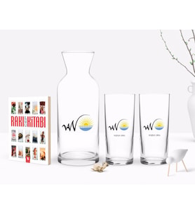 BK Gift Kişiye Özel Renkli Baskılı Van Tasarımlı Turistik İkili Rakı Bardağı Karaf ve Cep Kitabı Hediye Seti-1 (Model 1)
