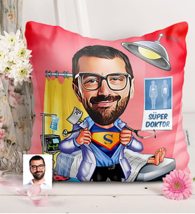 BK Gift Kişiye Özel Bay Doktor Karikatürlü  Yastık  2