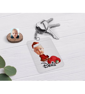 BK Gift Kişiye Özel Bebek Karikatürlü Şeffaf Pleksi Anahtarlık-6 (Beyaz)
