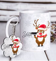 BK Gift Kişiye Özel Yılbaşı Mutlu Yıllar Beyaz Kupa ve Anahtarlık Hediye Seti-11 (Model 1)
