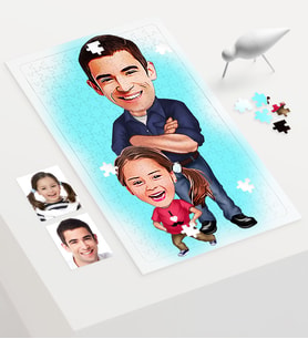 BK Gift Kişiye Özel Baba Kız Karikatür 240 Parça A3 Puzzle  2