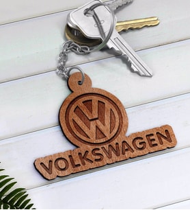 Volkswagen Logolu Ahşap Anahtarlık-2 (Beyaz)