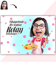 BK Gift Kişiye Özel Bayan Ressam Karikatür Baskılı Yaş Pasta İçin Yenilebilir Şekerli Kağıt  1(Sadece Kağıt)
