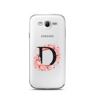 Pembe Çiçekli Harf Tasarım Süper Şeffaf Silikon Telefon Kılıfı Samsung Grand Neo