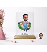 BK Gift Kişiye Özel Erkek Çiftçi Karikatürlü Ahşap Standlı Çerçeve (Beyaz)