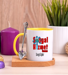 Sosyal Hizmet Uzmanı Ahşap Altlıklı Sarı Kupa Bardak