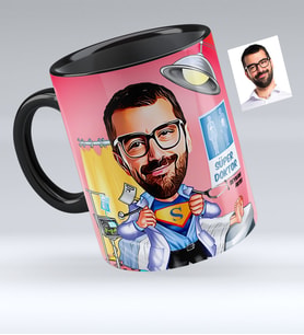 BK Gift Kişiye Özel Bay Doktor Karikatürlü Siyah Kupa Bardak  2