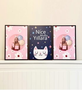Kişiye Özel Nice Mutlu Yıllara Tasarımlı Duvar Panosu 3'lü Set