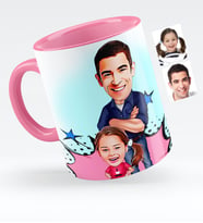 BK Gift Kişiye Özel Baba Kız Karikatürlü Pembe Kupa Bardak  2