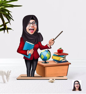 BK Gift Kişiye Özel Bayan Öğretmen Karikatürlü Ahşap 3D Biblo-7 (Beyaz)