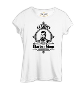 Barber Shop Beyaz Kadın Tshirt