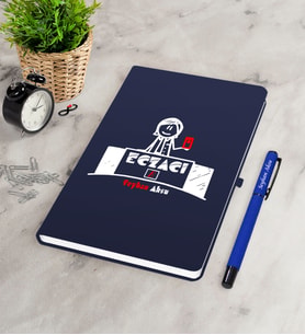 BK Gift Kişiye Özel Eczacı Lacivert Defter Kalem Seti-5