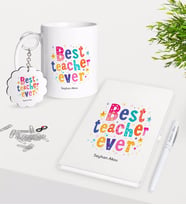 BK Gift Kişiye Özel En İyi Öğretmen Kupa Anahtarlık Beyaz Defter Kalem Hediye Seti-12 (Model 1)