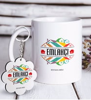 BK Gift Kişiye Özel Mesleki Emlakçı Beyaz Kupa ve Anahtarlık Hediye Seti (Model 1)