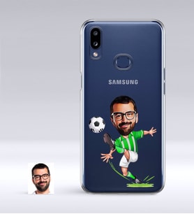 BK Gift Kişiye Özel Yeşil Beyaz Futbolcu Karikatürlü Samsung Galaxy A10s İnce Şeffaf Silikon Telefon Kapağı