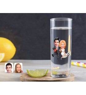 BK Gift Kişiye Özel Renkli Baskılı Sevgililer Karikatürlü Vodka Bardağı-15 (Beyaz)
