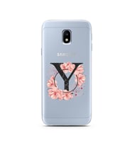 Pembe Çiçekli Harf Tasarım Süper Şeffaf Silikon Telefon Kılıfı Samsung J3 Pro Y-