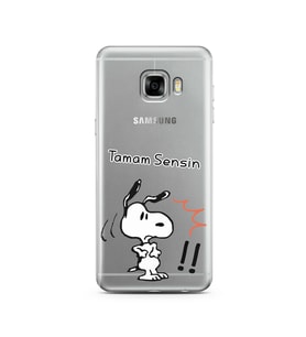 Snoopy Tasarımlı Süper Şeffaf Silikon Telefon Kılıfı Samsung C5  