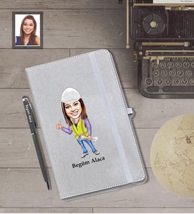 Kişiye Özel Mühendis Karikatürlü Gri Defter Kalem Hediye Seti   Bayan-2