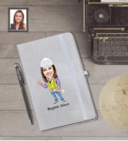 Kişiye Özel Mühendis Karikatürlü Gri Defter Kalem Hediye Seti   Bayan-2