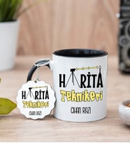 Harita Teknikeri Siyah Kupa Bardak Ve Anahtarlık Set