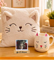 Kişiye Özel Peluş Kedi Yastık & Sevimli 3D Kedi Kupa