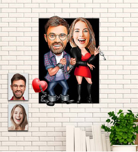 Kişiye Özel Hediye Sevgili  Karikatürlü Uv Baskılı Ahşap Tablo