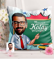 BK Gift Kişiye Özel Bay Öğretmen Karikatürlü  Yastık  1