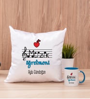 Müzik Öğretmeni Kare Yastık ve Mavi Kupa Bardak
