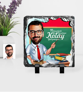 BK Gift Kişiye Özel Bay Öğretmen Karikatürlü Dekoratif Doğal Taş  1