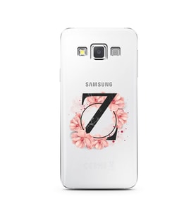 Pembe Çiçekli Harf Tasarım Süper Şeffaf Silikon Telefon Kılıfı Samsung A3 (2015)