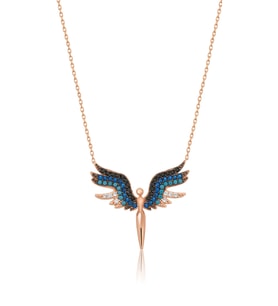 Papatya Silver 925 Ayar Renkli Taşlı Mikail Meleği Gümüş Kolye (Rose)