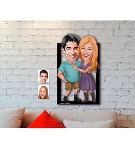 BK Gift Kişiye Özel Sevgililer Karikatürlü 3D Ahşap Tablo-80