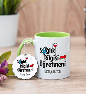 Sağlık Bilgisi Öğretmeni Yeşil Kupa Bardak Ve Anahtarlık Set