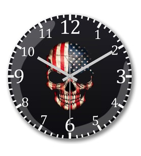 Skull Usa Duvar Saati Bombeli Gercek Cam