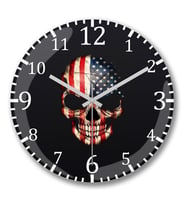 Skull Usa Duvar Saati Bombeli Gercek Cam