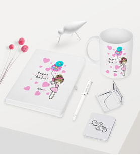 BK Gift Kişiye Özel Kadınlar Günü Temalı Beyaz Defter Kalem Kupa Ayna Seti - 8