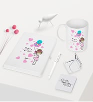 BK Gift Kişiye Özel Kadınlar Günü Temalı Beyaz Defter Kalem Kupa Ayna Seti - 8