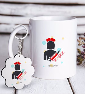 BK Gift Kişiye Özel Mesleki Hemşire Beyaz Kupa ve Anahtarlık Hediye Seti-3 (Model 1)