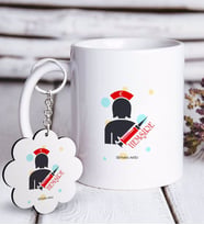 BK Gift Kişiye Özel Mesleki Hemşire Beyaz Kupa ve Anahtarlık Hediye Seti-3 (Model 1)