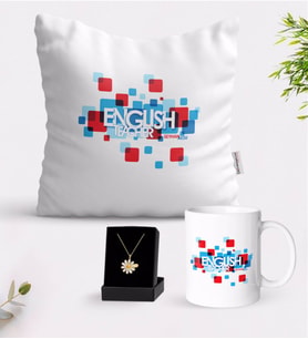 BK Gift Kişiye Özel İngilizce Öğretmeni Beyaz Kupa Yastık ve İsimli Papatya Kolye Hediye Seti-12 (Model 1)
