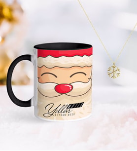BK Gift Kişiye Özel Noel Baba Siyah Kupa ve Kar Tanesi Kolye-6 (Model 1)