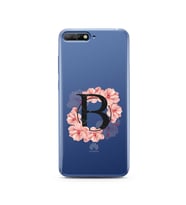 Pembe Çiçekli Harf Tasarım Süper Şeffaf Silikon Telefon Kılıfı Huawei Y6 2018 B-