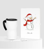 BK Gift Kişiye Özel Yılbaşı Kardan Adam Temalı Beyaz Defter Kalem Termos Mug Seti - 2