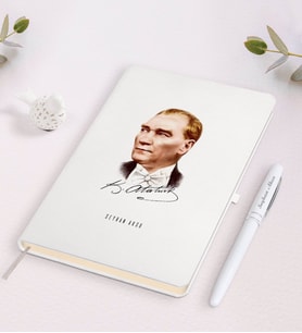 BK Gift Kişiye Özel Atatürk Temalı Beyaz Defter ve Kalem Hediye Seti-15