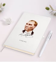BK Gift Kişiye Özel Atatürk Temalı Beyaz Defter ve Kalem Hediye Seti-15