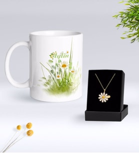 BK Gift Kişiye Özel Papatya Temalı Kupa Ve Papatya Kolye Hediye Seti-13 (Model 1)