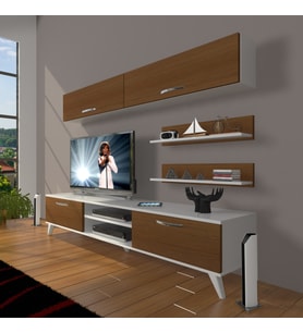 Decoraktiv Eko 5 Slm Dvd Retro Tv Ünitesi Tv Sehpası (Beyaz - Ceviz)