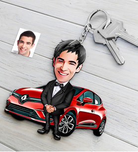 BK Gift Kişiye Özel Bay Renault Clio Figürlü Plakalı Ahşap Karikatür Anahtarlık-3 (Beyaz)