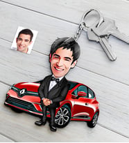 BK Gift Kişiye Özel Bay Renault Clio Figürlü Plakalı Ahşap Karikatür Anahtarlık-3 (Beyaz)